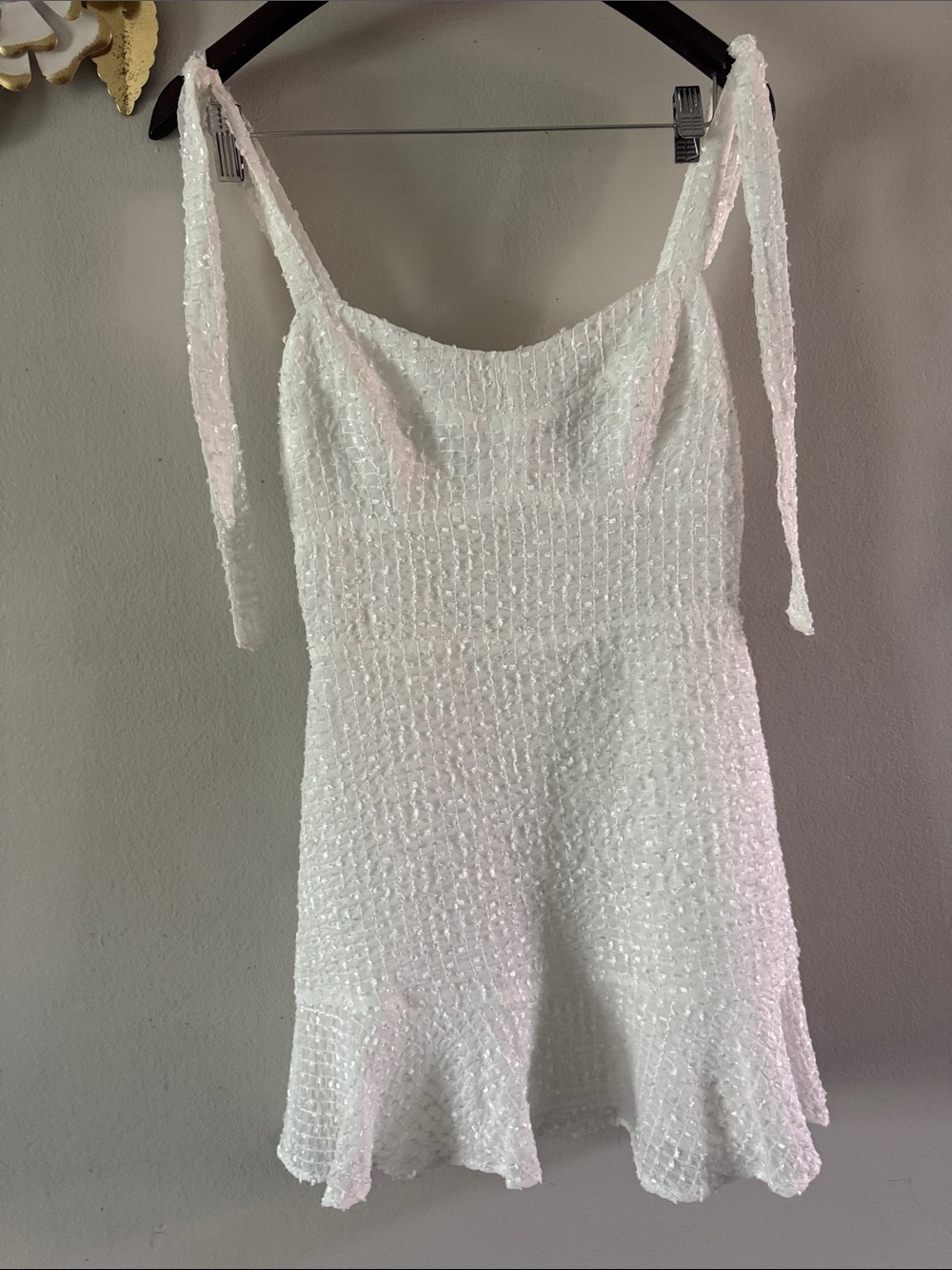 American Threads White Textured Mini Dress